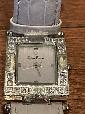 Lucien Picard Square Crystal-Trim Watch with Lavender Leather Strap
